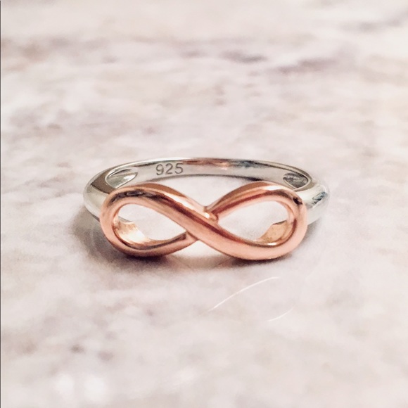 Silver and 2 Tone Rose Gold Plated Infinity Ring - Picture 1 of 6